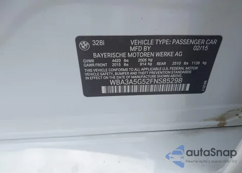 2015 BMW 328I I из США, поврежденный, VIN WBA3A5G52FNS85298